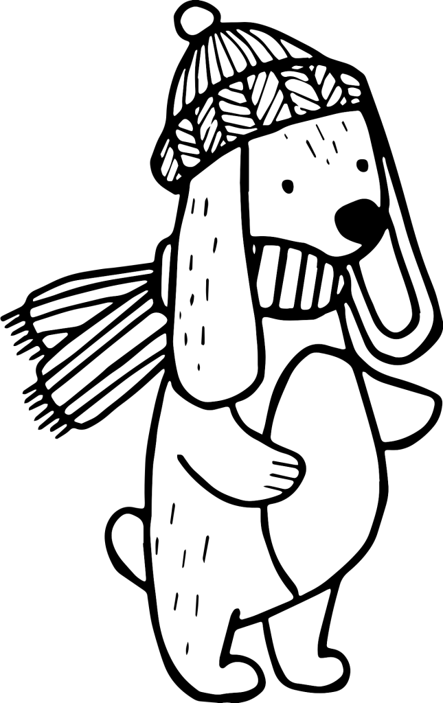 Собака в шапке с шарфом
