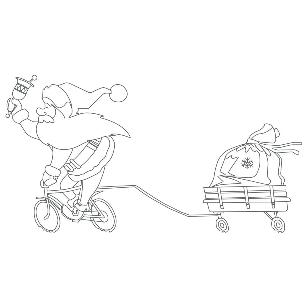 Санта на велосипеде с подарками