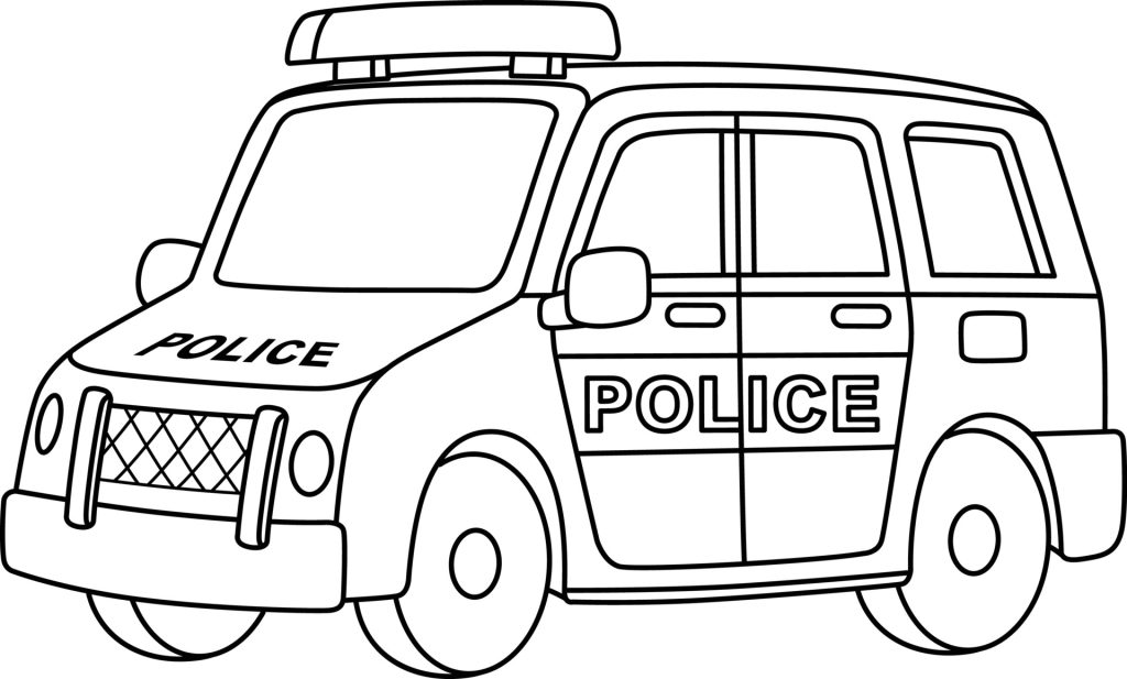 Раскраска машина полицейская с мигалками и глазками для мальчиков распечатать | Машинки