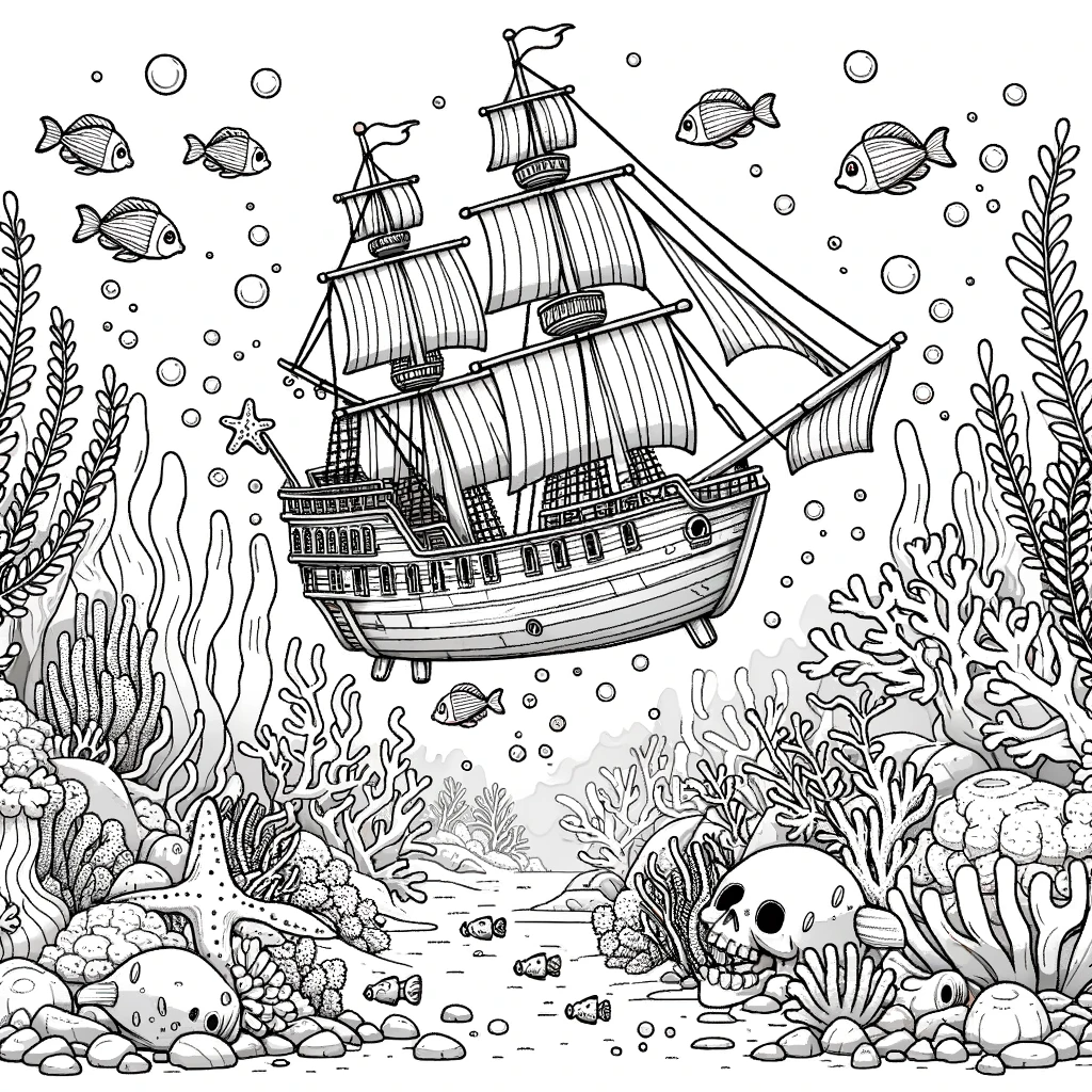 Раскраска корабль пиратский