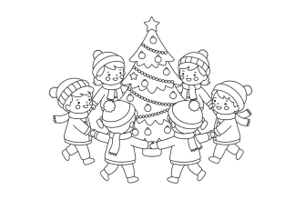 дети водят хоровод вокруг новогодней ёлки