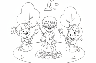 дети у костра жарят зефир