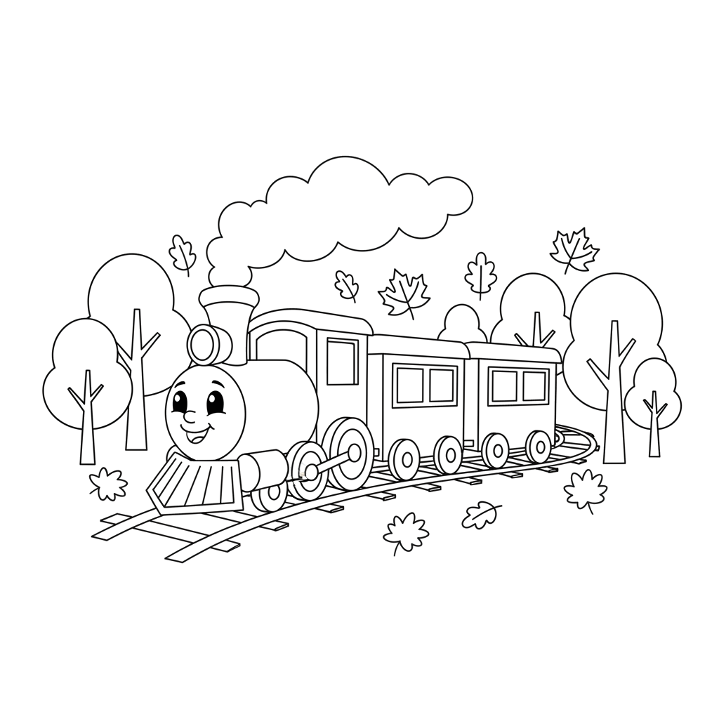 1. паровозик едет по осеннему лесу