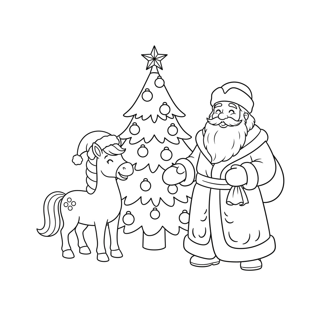 Лошадка, Дед Мороз и новогодняя ёлка