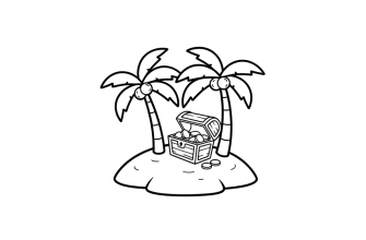 Остров с сундуком сокровищ и пальмами