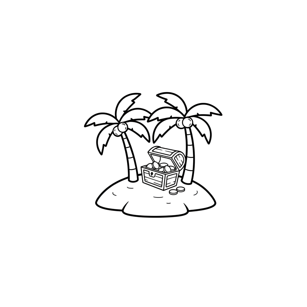 Остров с сундуком сокровищ и пальмами