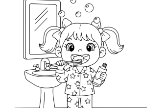 Девочка чистит зубы