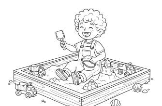 Мальчик в песочнице играет