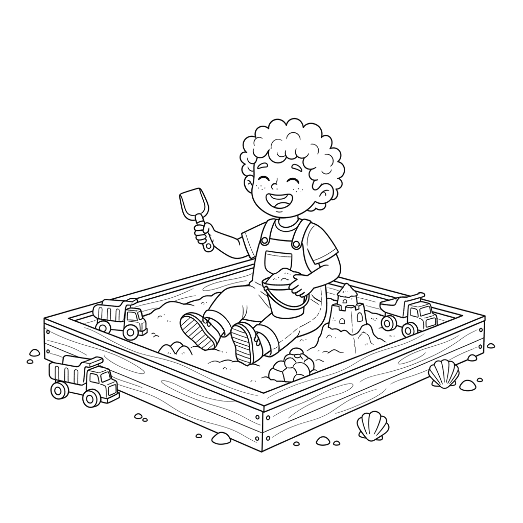 Мальчик в песочнице играет
