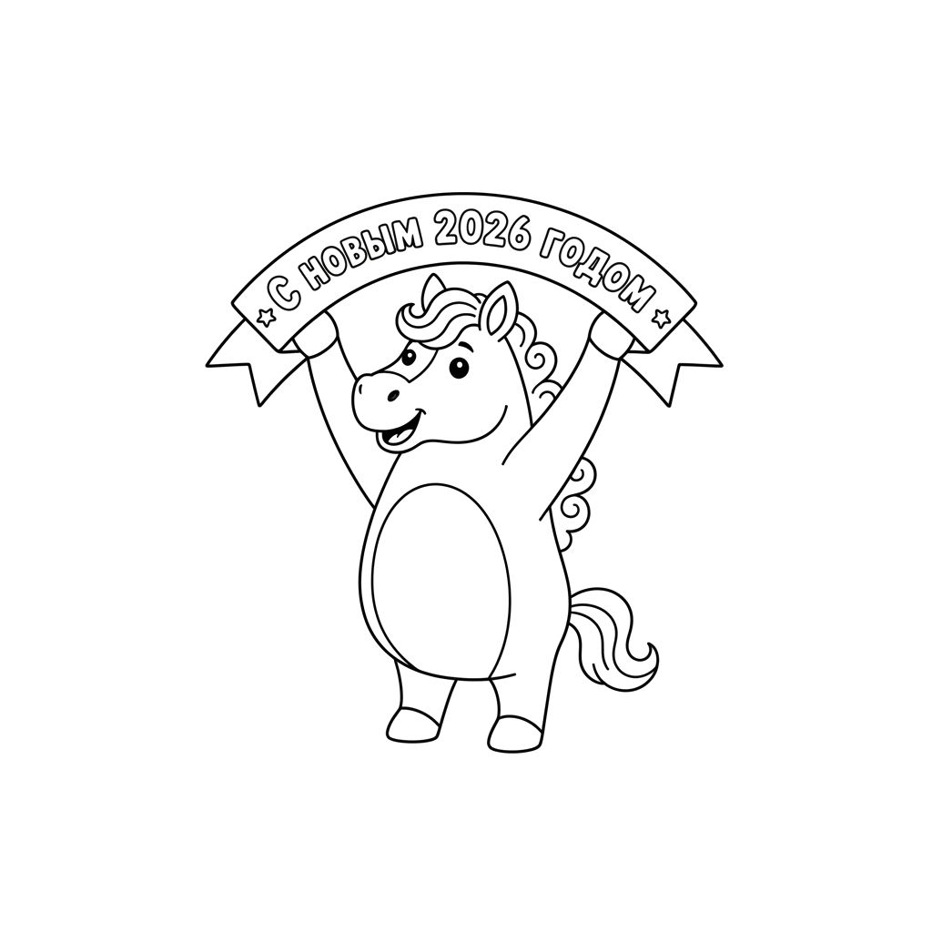 Лошадь держит надпись