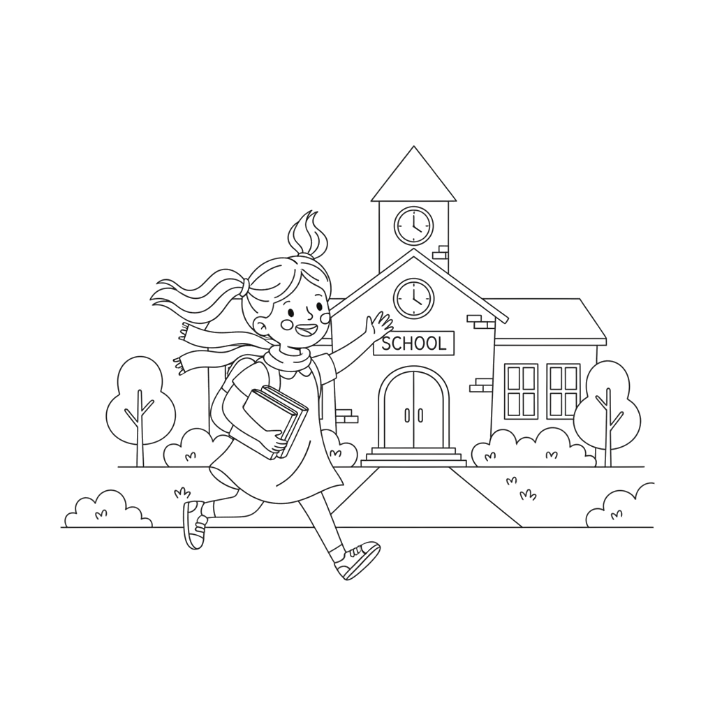 Девочка бежит в школу