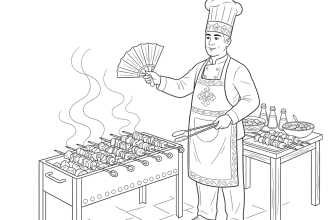 Шашлычник жарит шашлык