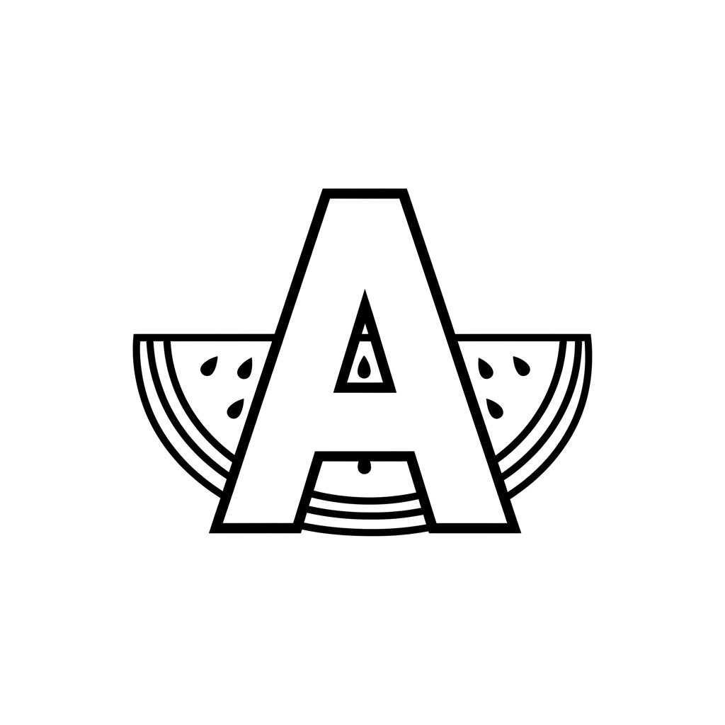 2. Печатная Буква А на фоне арбуза