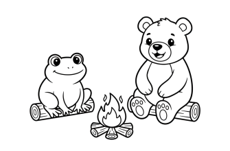 Лягушка и медведь сидят у костра