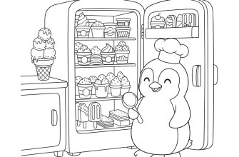 Пингвин и холодильник с мороженым