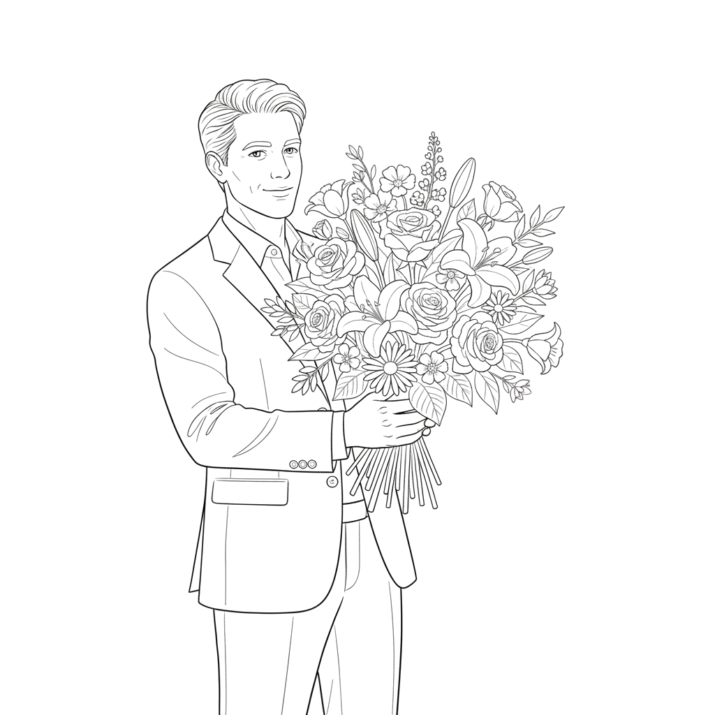 Мужчина с букетом цветов