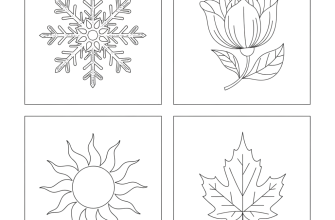 Времена года Четыре кадра в одном: снежинка (зима), цветок (весна), солнце (лето), лист (осень). Каждый объект — крупный и изолированный.