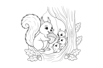 Белка принесла бельчатам орех