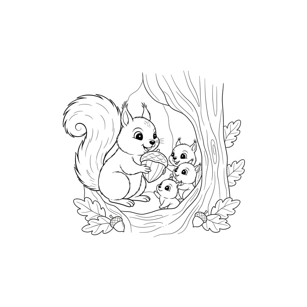 Белка принесла бельчатам орех