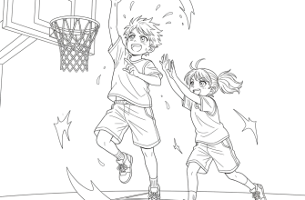 Дети играют в баскетбол. В стиле анимэ