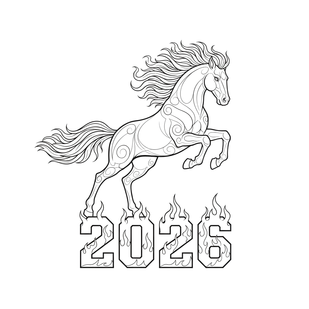 2.Символ 2026 года огненная лошадь. Которая прыгает через надпись - 2026