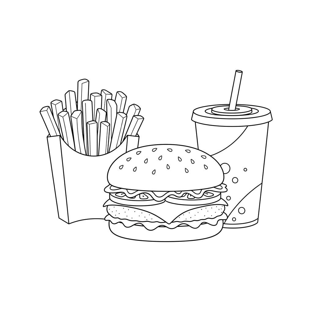 2. Бургер, картошка фри и газировка