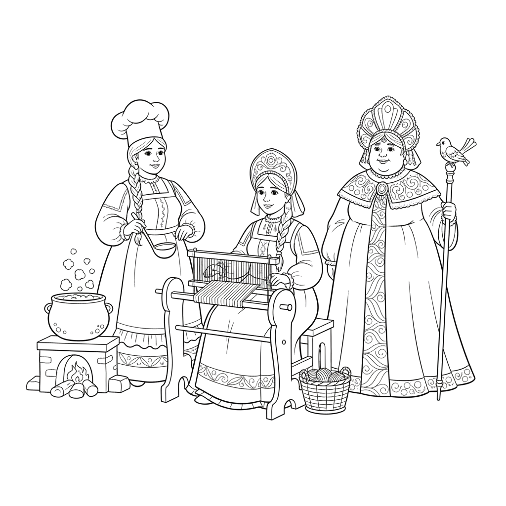 2. Ткачиха, повариха, сватья баба Бабариха из сказки Пушкина