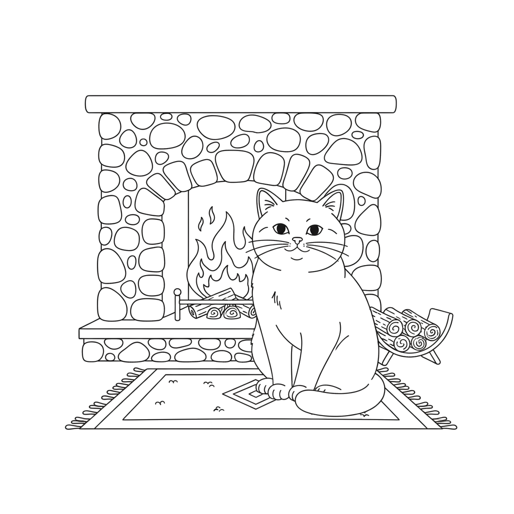 2. Кот британец возле камина