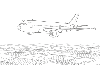 3.Большой пассажирский самолёт летит над сельской местностью.