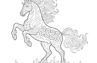 Символ 2026 года огненная лошадь и надпись - 2026