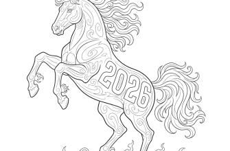 Символ 2026 года огненная лошадь и надпись - 2026