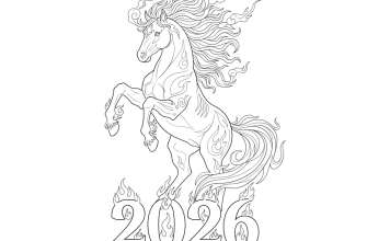 Символ 2026 года огненная лошадь и надпись - 2026