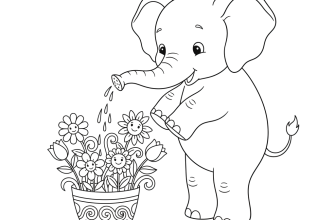 Слоненок поливает цветы из хобота
