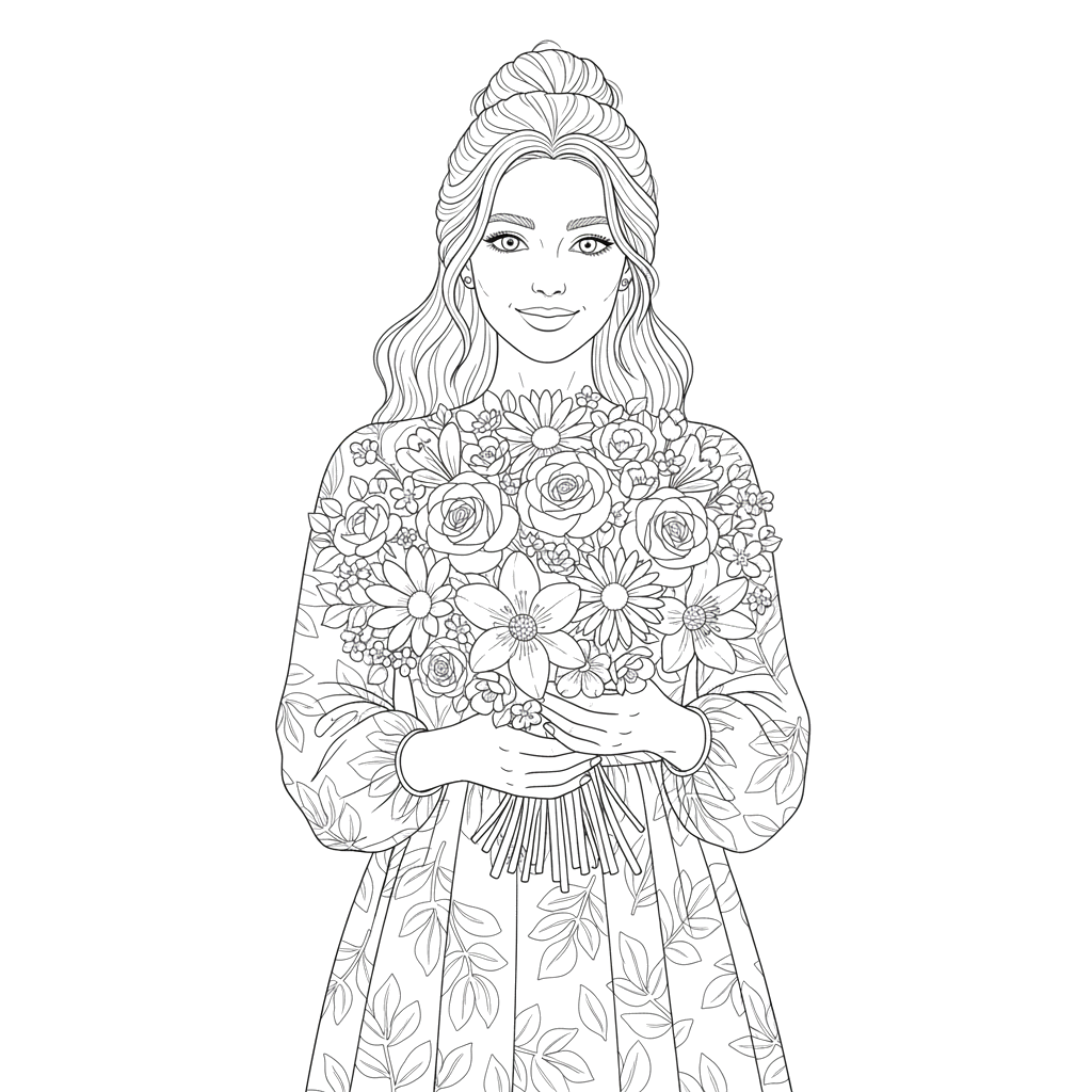 Женщина с букетом цветов