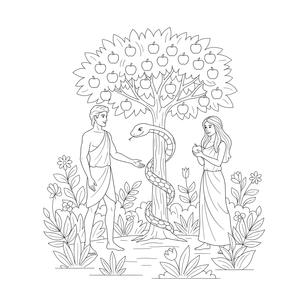 2. Адам, Ева и змей в раю