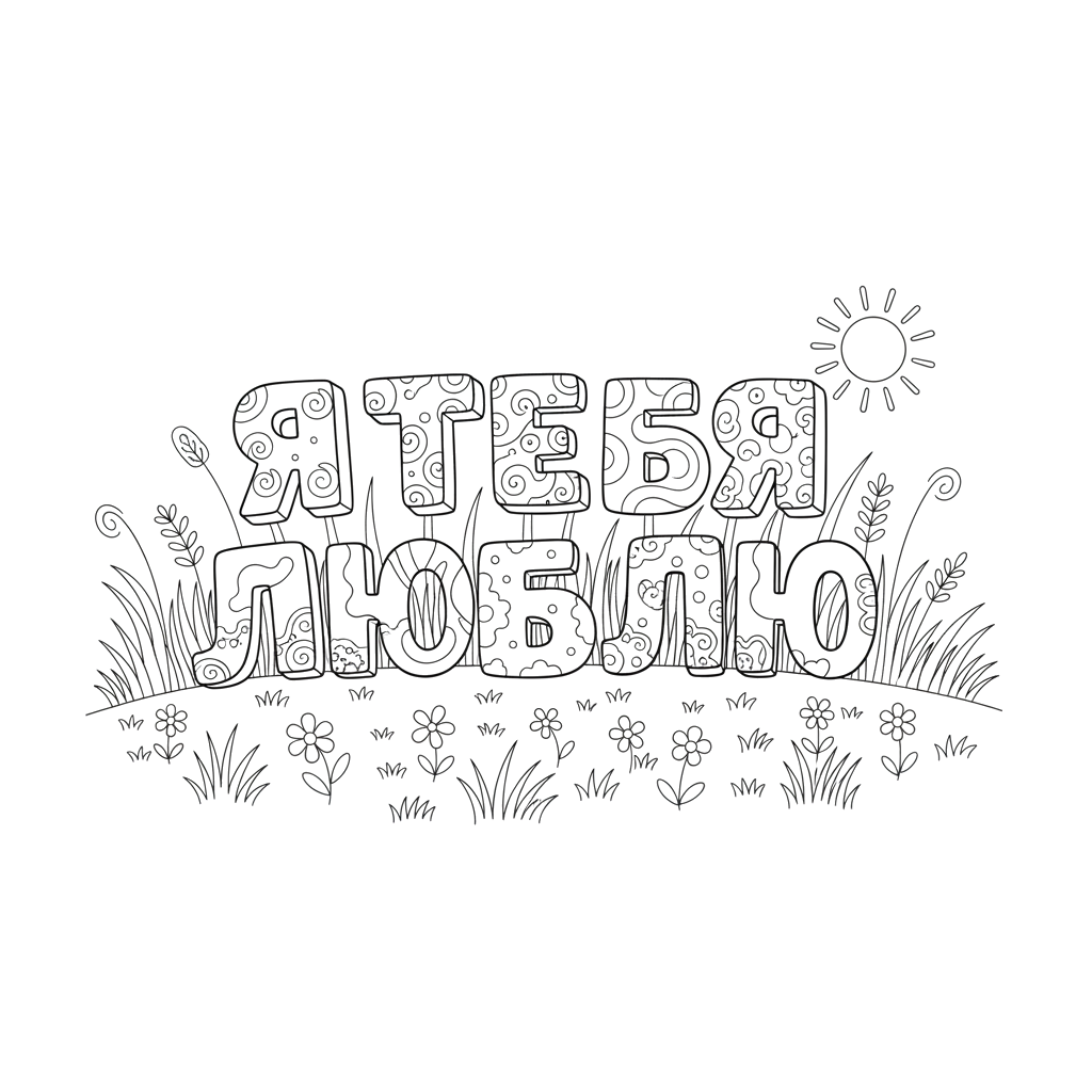 Объёмные буквы - Я Т Е Б Я Л Ю Б Л Ю стоят на поляне