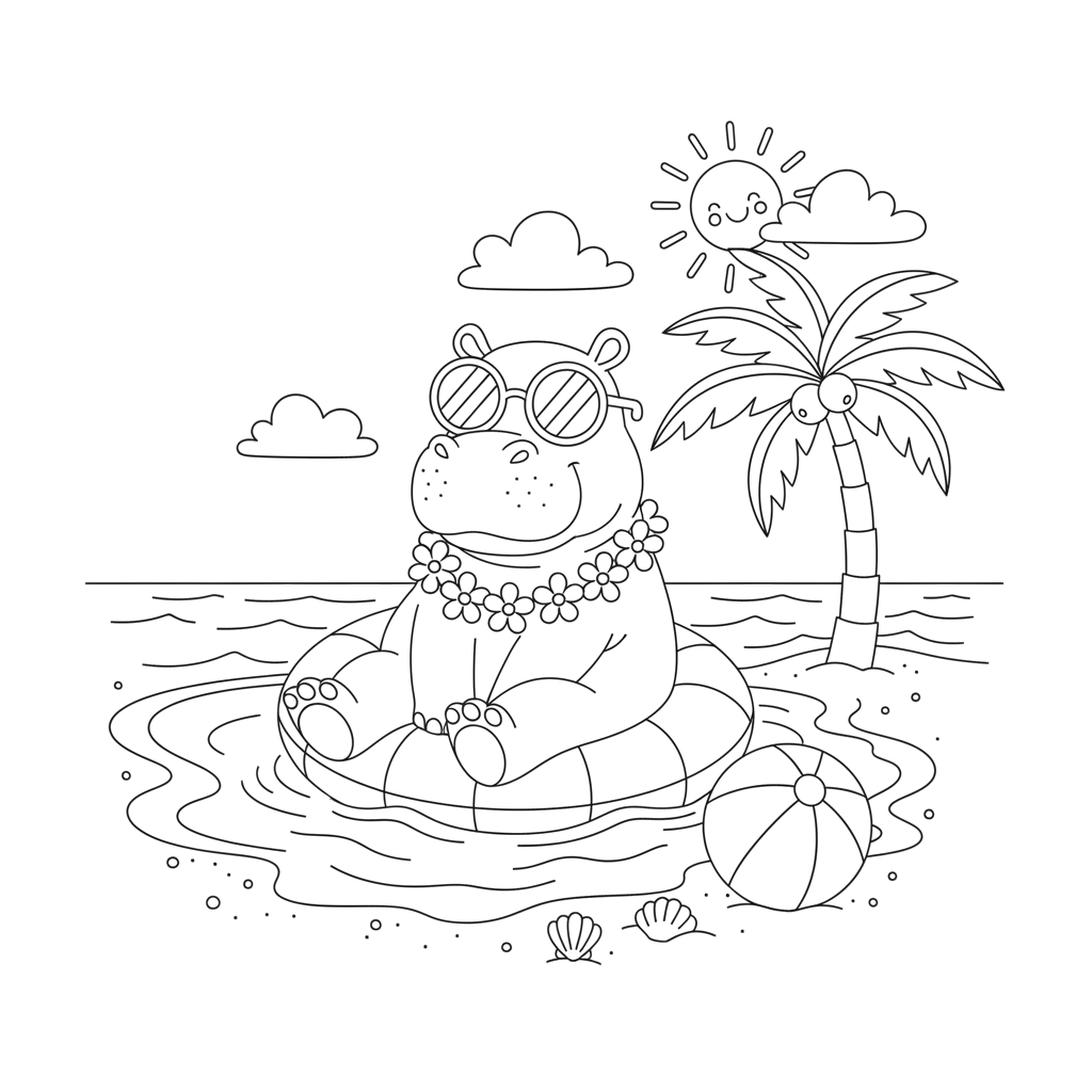 Бегемот на пляже