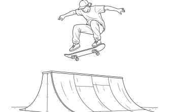 Скейтер в полёте над рампой