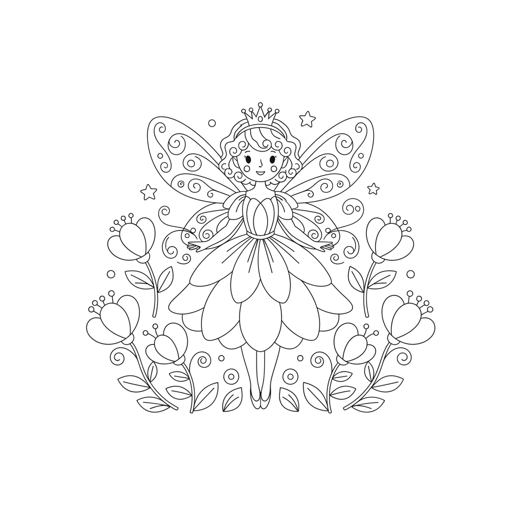 1.Волшебная фея с крылышками среди цветущих цветов.