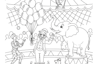 Цирковое представление Клоун с шариками, жонглер, слон на тумбе, акробат под куполом, дрессированная собачка. Минимум фона, акцент на персонажах.