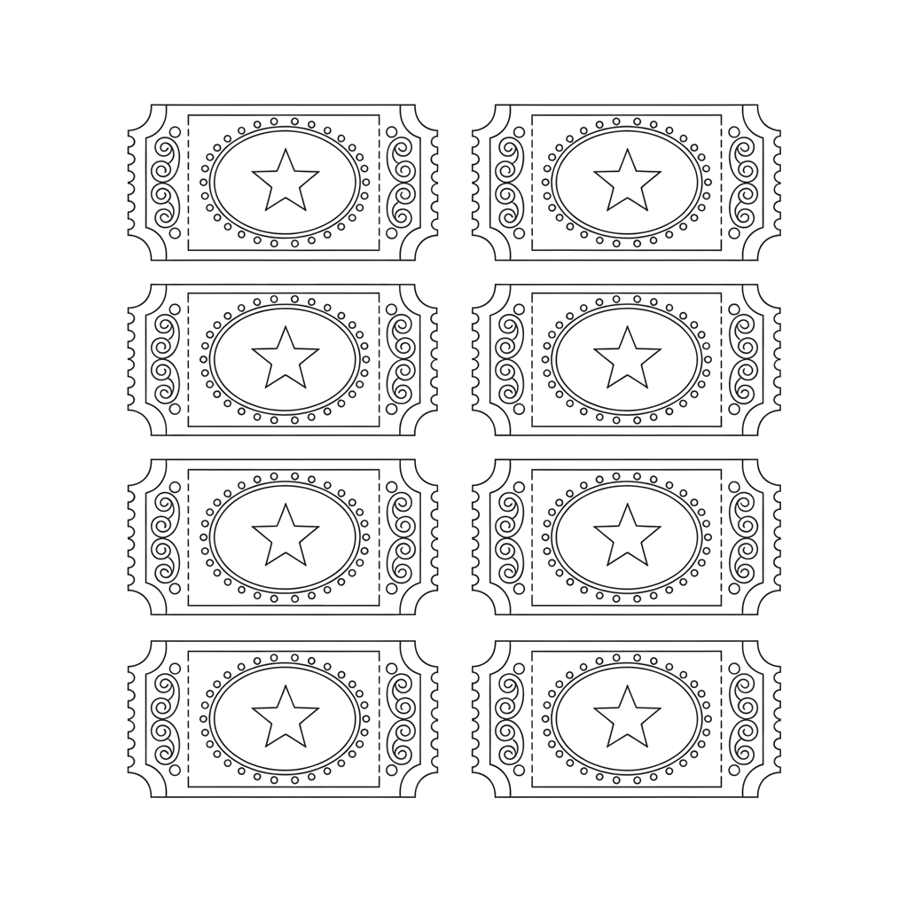 Билеты на представление (восемь штук) Шаблон для вырезания. Без букв и цифр