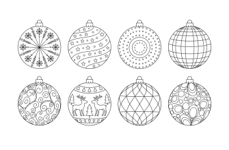 Новогодние шары 8 штук (каждый отдельно) шаблон для вырезания