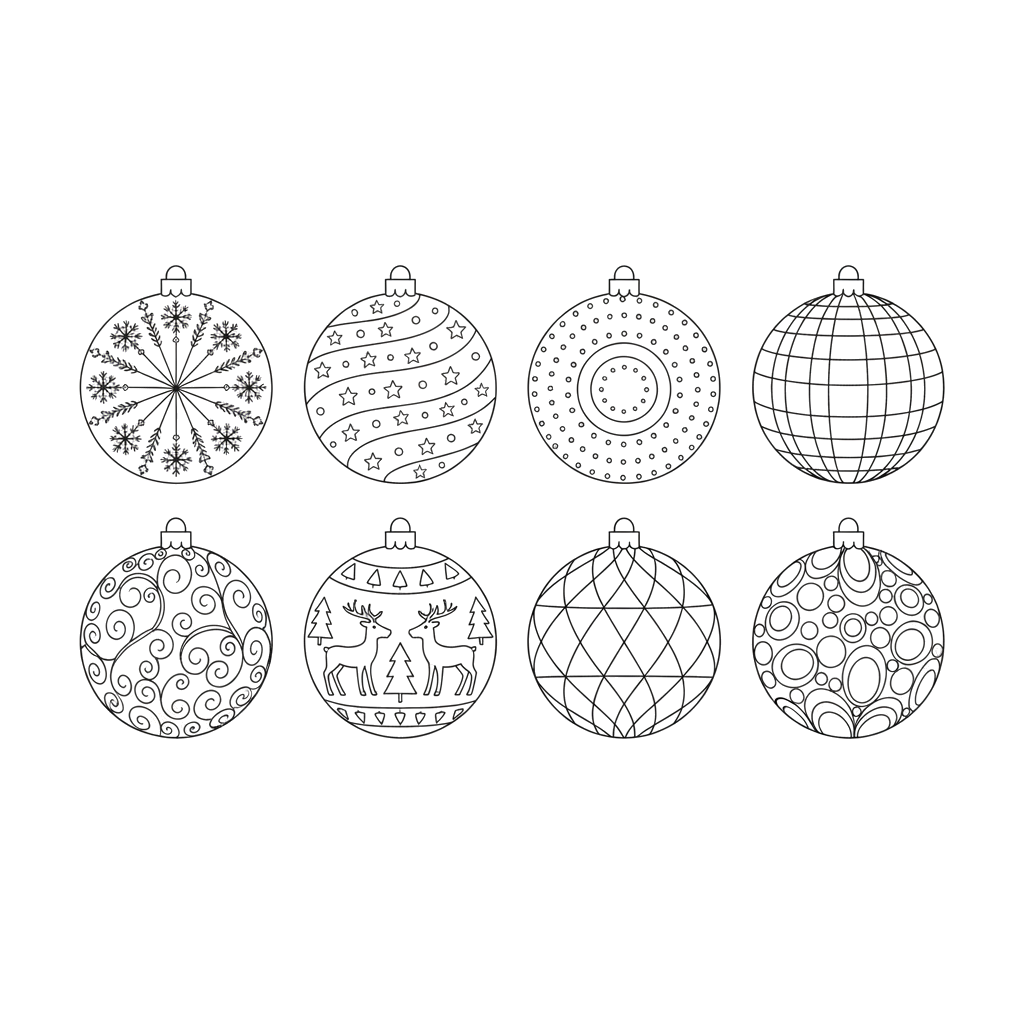 Новогодние шары 8 штук (каждый отдельно) шаблон для вырезания