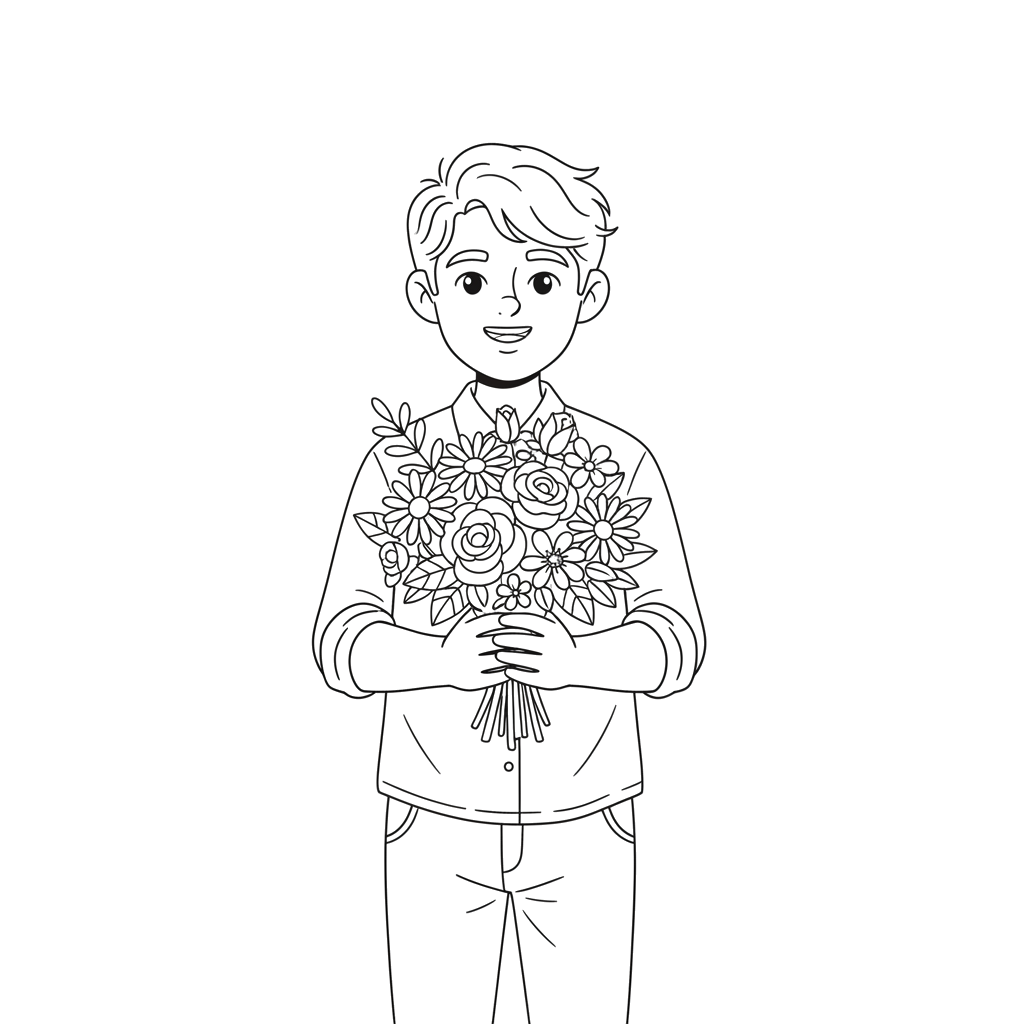 Парень с букетом цветов