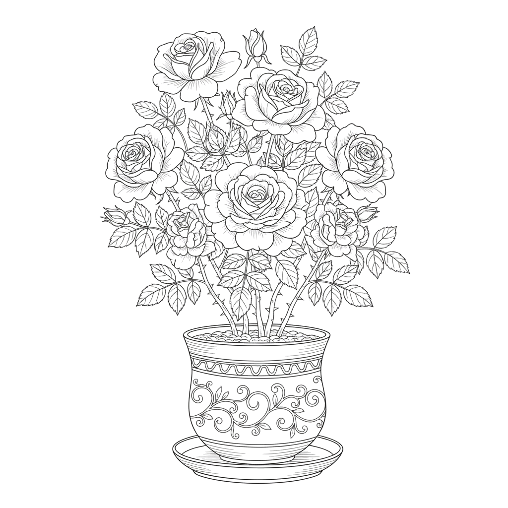 Кустовая роза в горшке