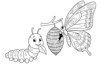 Гусеница, кокон и бабочка