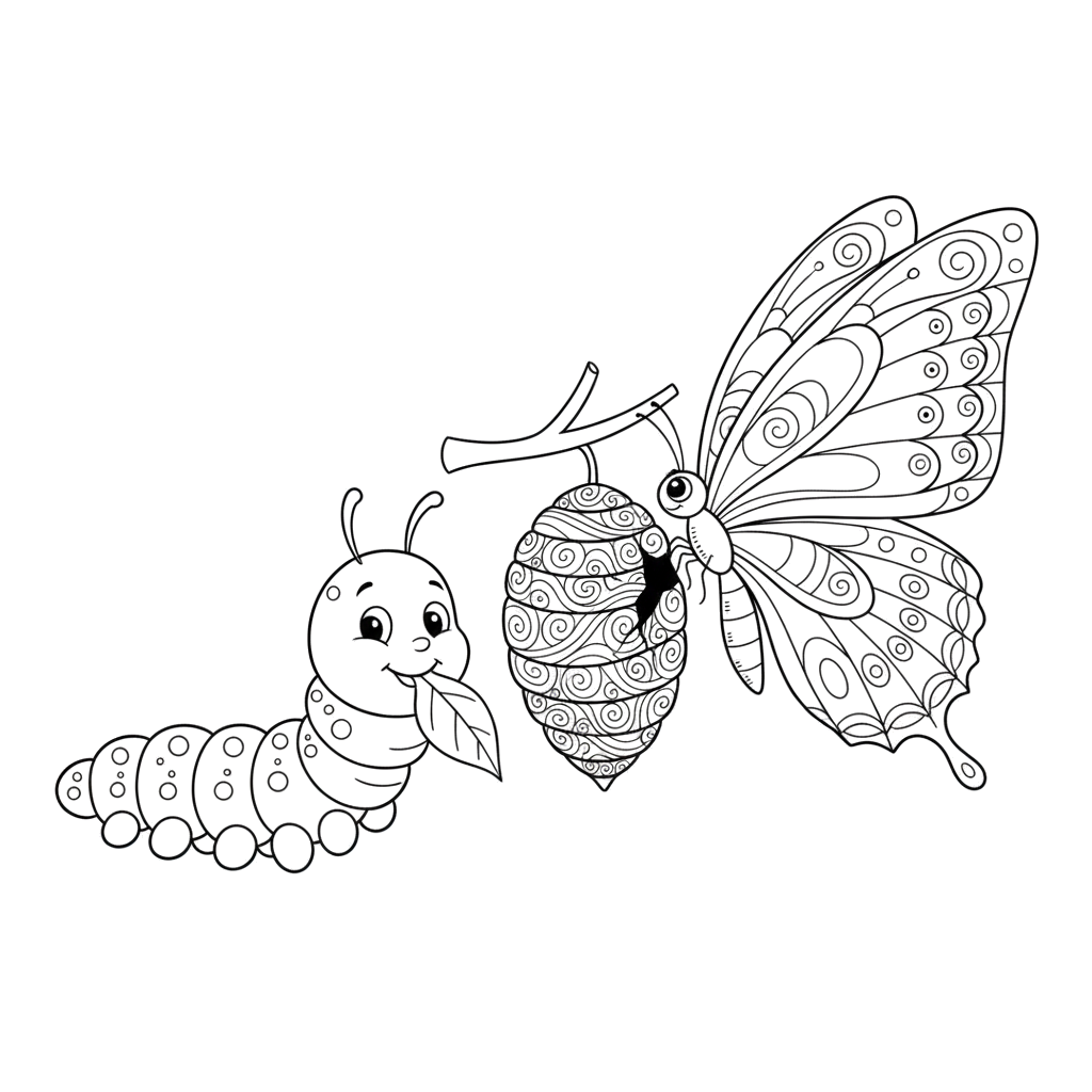 Гусеница, кокон и бабочка