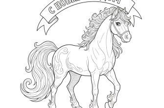 3.Добрая огненная лошадь крупным планом и надпись С НОВЫМ ГОДОМ