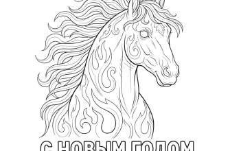 3.Добрая огненная лошадь крупным планом и надпись С НОВЫМ ГОДОМ