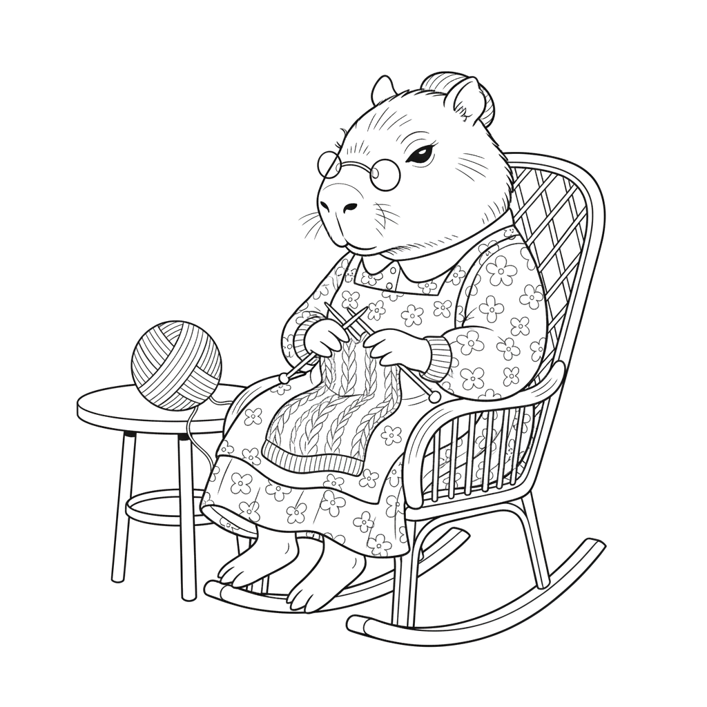 2. Бабушка капибара вяжет свитер